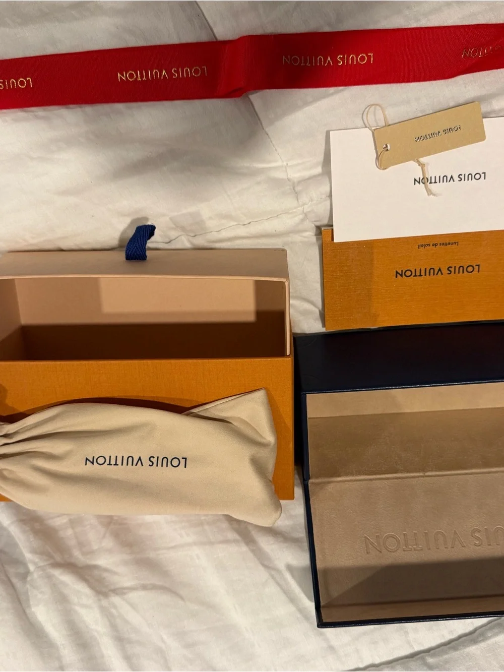 Louis Vuitton Gold Frame Sunglasses with Dark Green Lenses and Orange Box